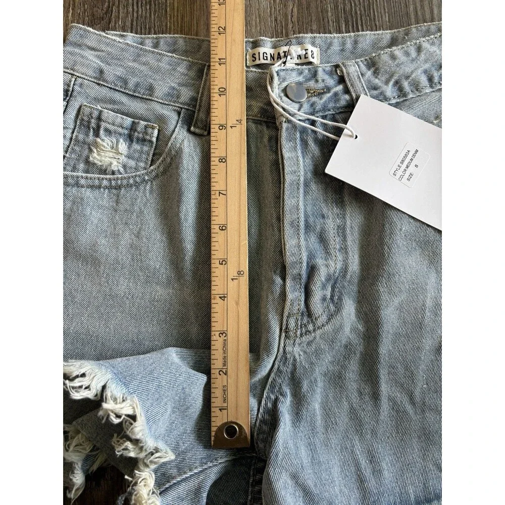 Signature 8 Blue Denim Jean Cut-Off Frayed Distressed Shorts Small 26 Waist NWT